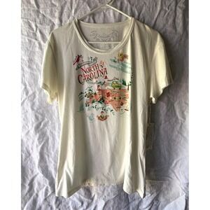 Womens North Carolina Art Print White T-Shirt Embroidered Catstudio XL